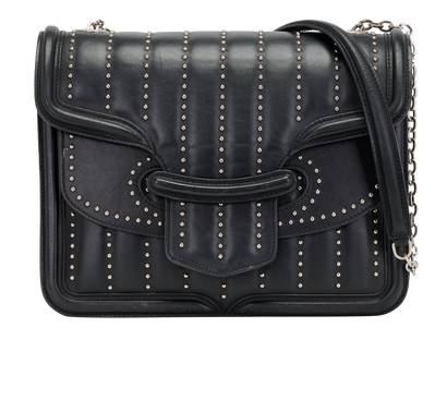 Studded Heroine Chain Satchel, &pound;195, Handbags, Black, Leather, Front view